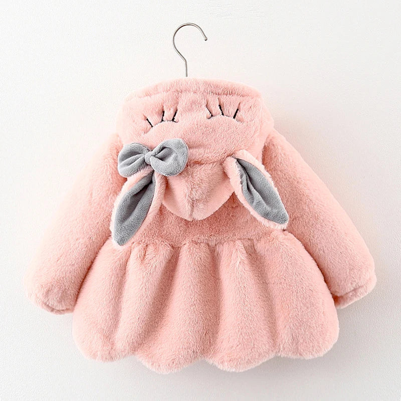 Cute Rabbit Ears Plush Baby girl Coat Autumn Winter Warm Hooded Outerwear