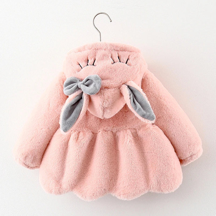 Cute Rabbit Ears Plush Baby girl Coat Autumn Winter Warm Hooded Outerwear